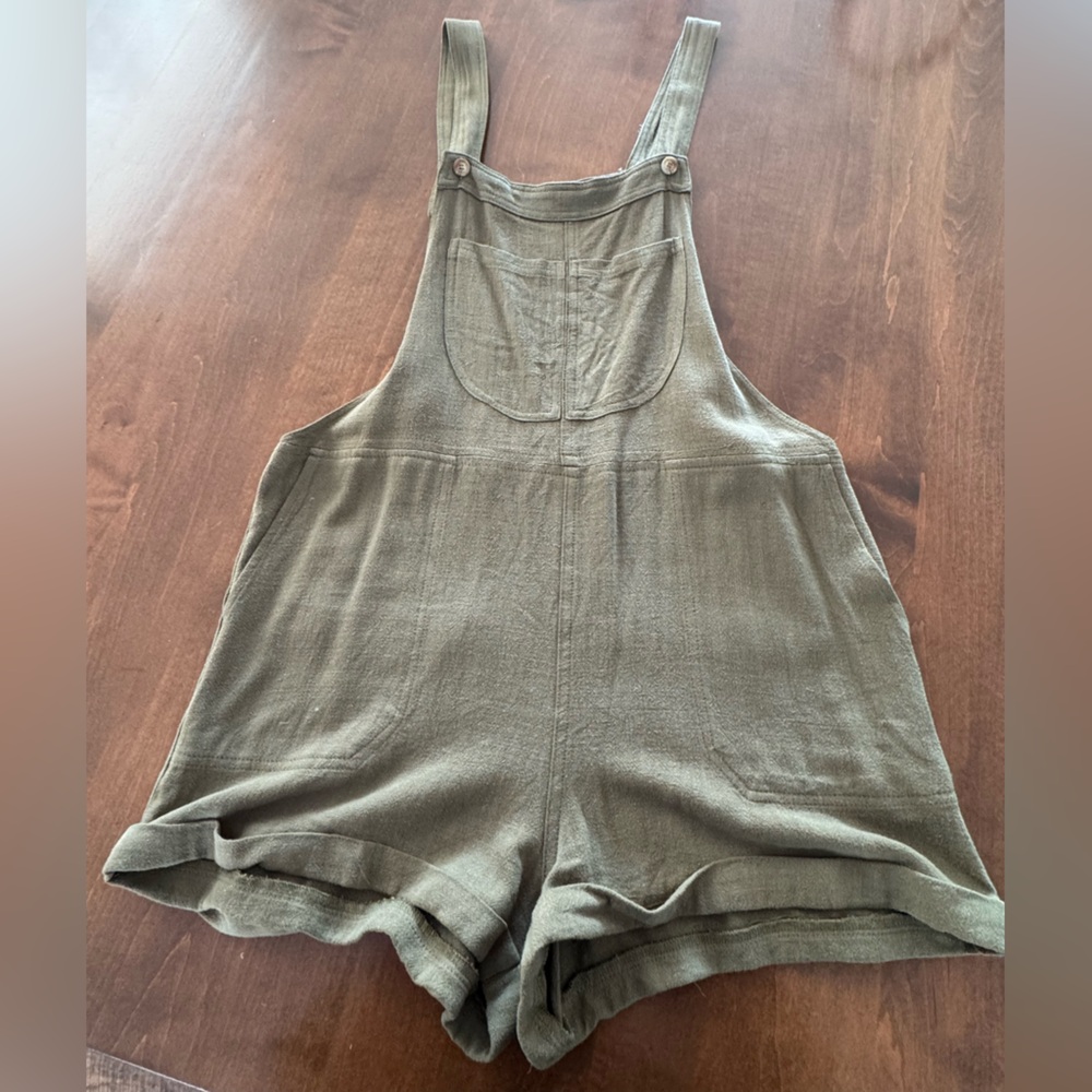 Altar'd State Khaki Linen Overall Dress